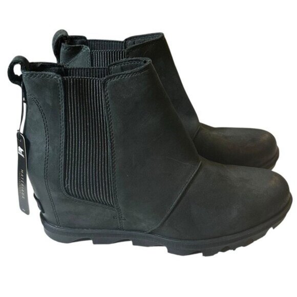 Sorel Joan of Arctic II Women's 11 Black Leather Chelsea Wedge Boots NL3022-010 - Picture 1 of 8